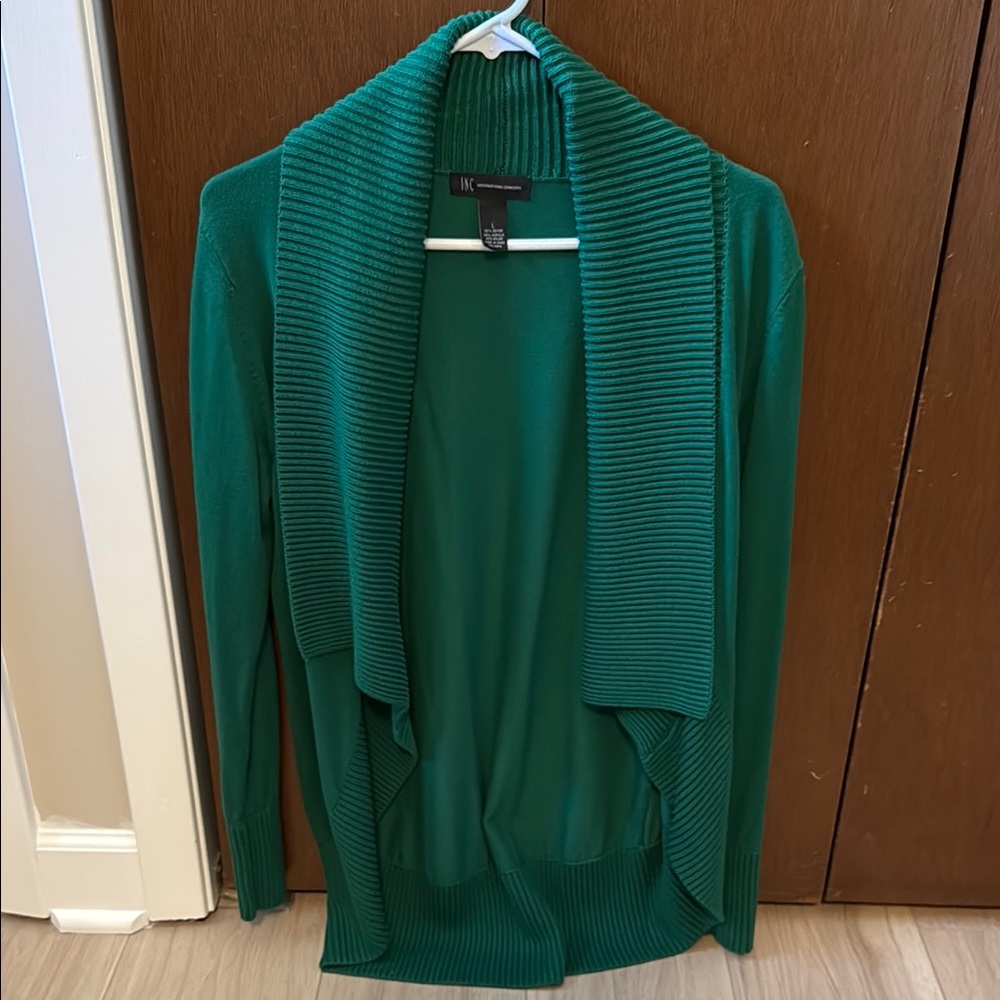 Green Open Front Cardigan Sweater